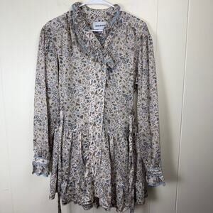 Sabina Musayev Floral Midi Dress - Cream and Blue